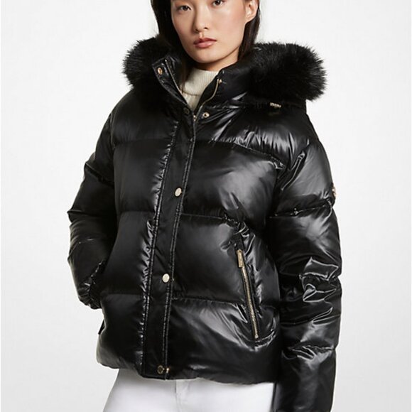BNWT MICHAEL KORS Faux Fur Trim Quilted Nylon Puffer Jacket - Picture 1 of 8